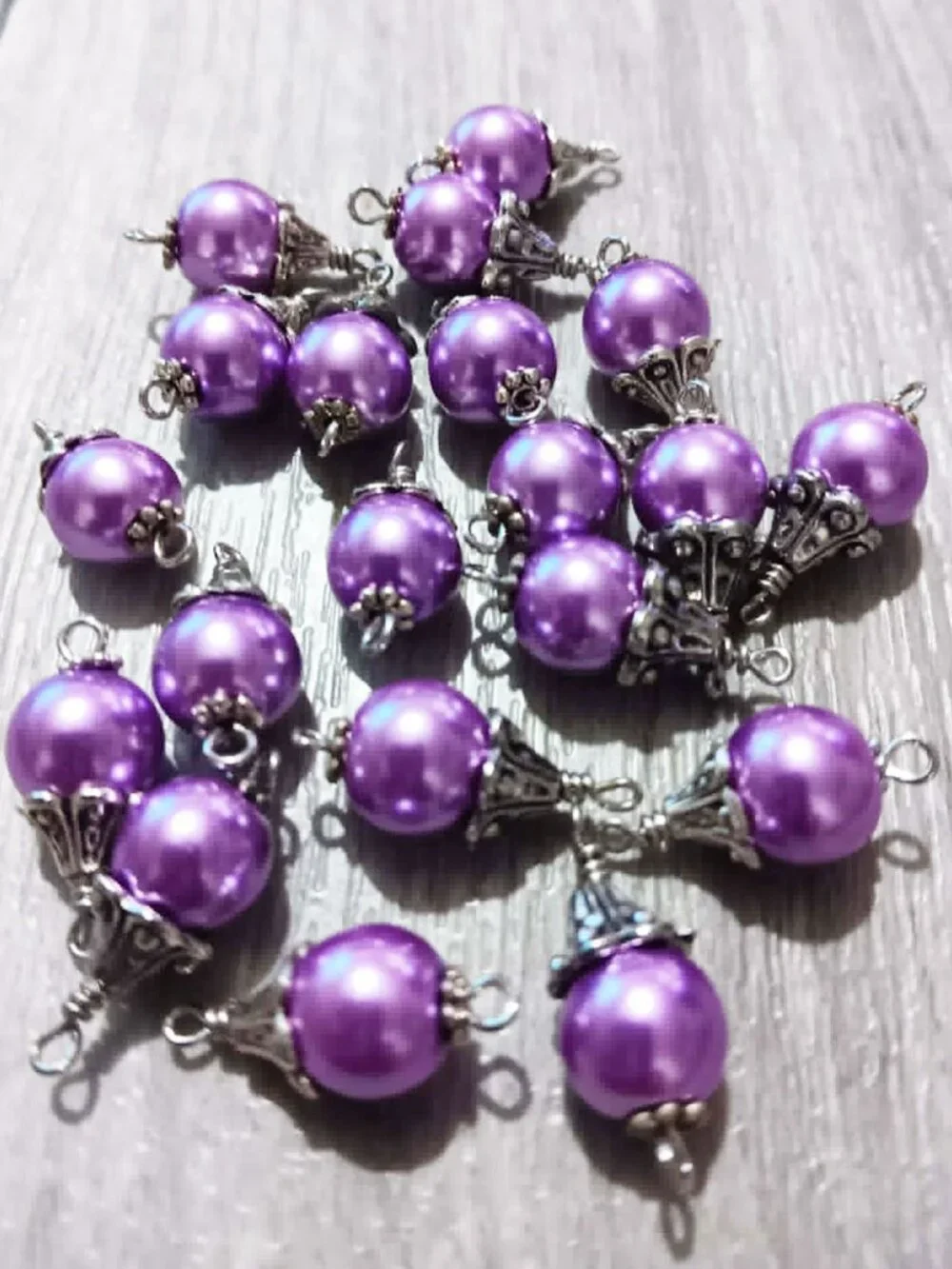 10mm Purple Glass Pearl Bead Charms